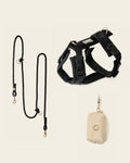 The Shoreline Set in Onyx: hands-free lead, harness and cream bag holder