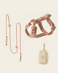The Shoreline Set in Shell Pink: hands-free lead, harness and cream bag holder